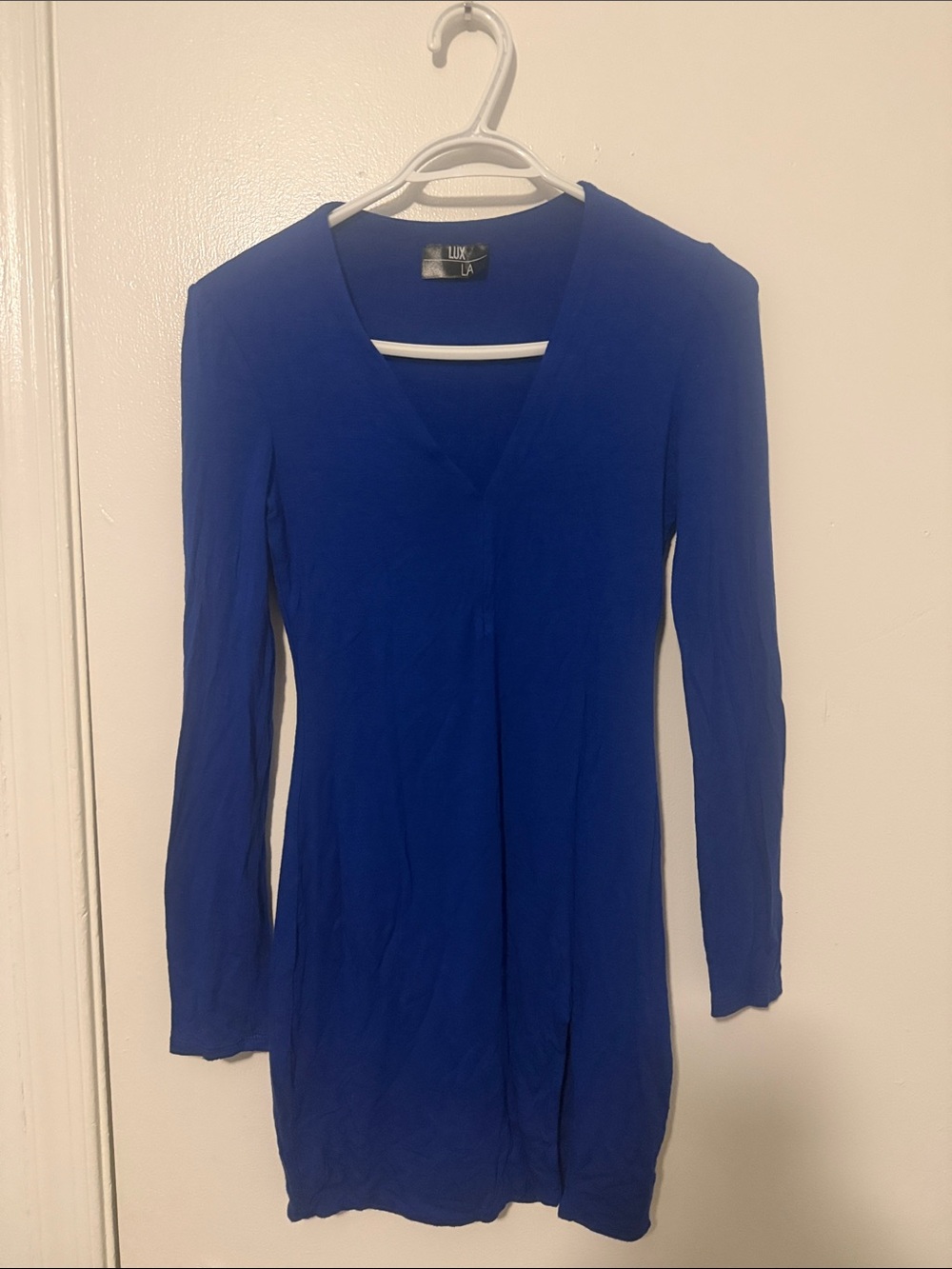 Women's Royal Blue V-Neck Long Sleeve Mini dress